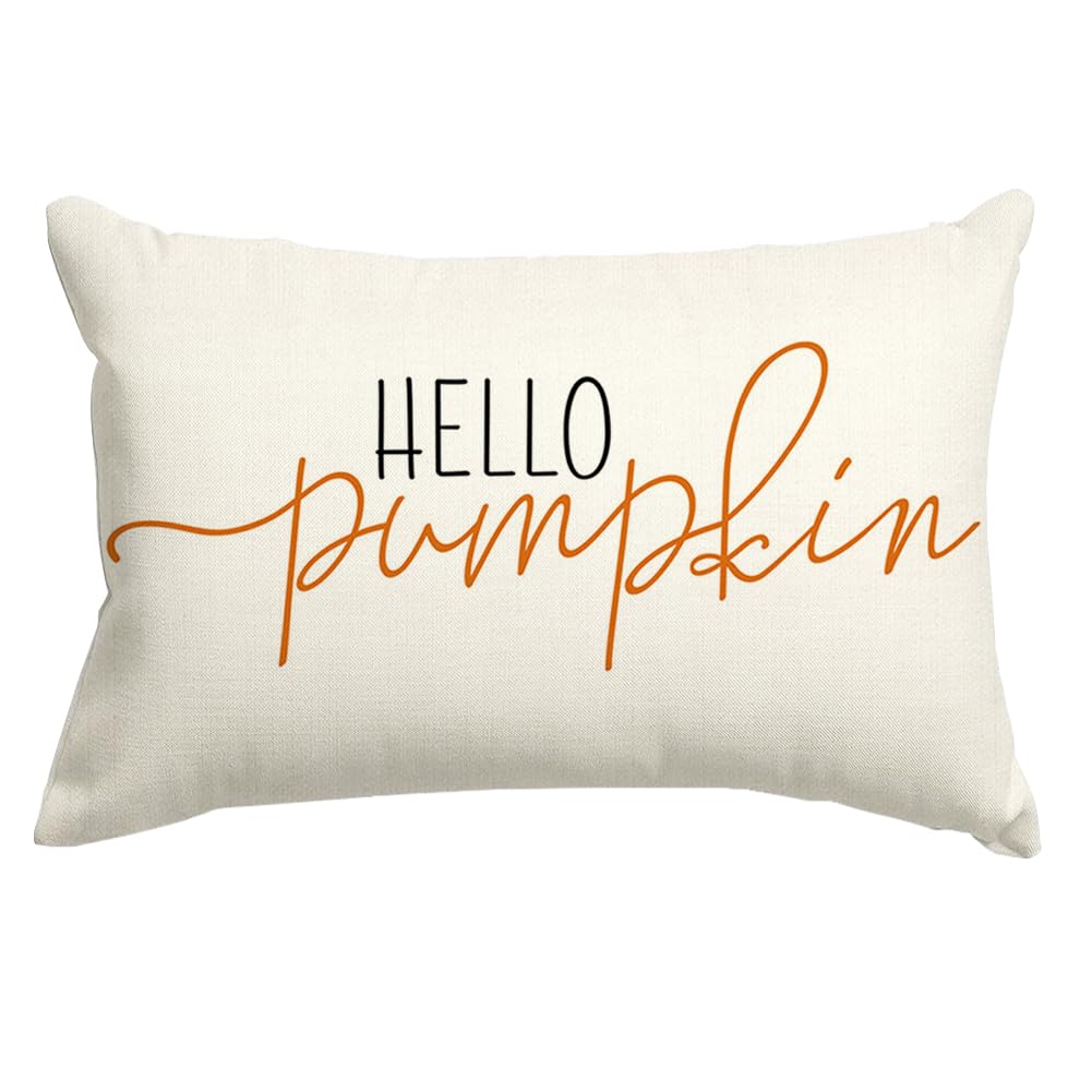 Photo 1 of RABUSOFA Fall Pillow Covers 12x20 Inch,Autumn Hello Pumpkin Pillows Decorative Throw Pillows,Lumbar Outdoor Thanksgiving Cushion Cover Farmhosue Fall Decor for Bedroom Couch Sofa White
