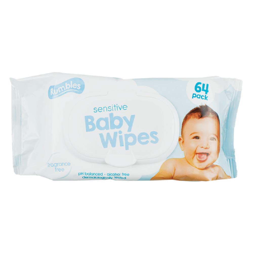 White Sensitive Baby Wipes (10 x 23 x 6 cm), 1 Pack of 64 - Fragrance-Free & Alcohol-Free Wipes, Dermatologist Tested, Perfect for Everyday Use