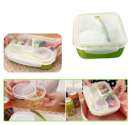 Vinmax Bento Lunch Box Rectangulaire 4 Compartiments Anti-fuite pour Enfants et Adultes Boîte Alimentaire Passe au Micro-ondes - Vert