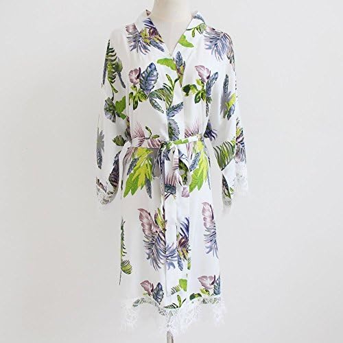 White Floral Women Kimono Robe(with lace trims)-Bridesmaid Kimono Robe-bridesmaid Gift-wedding party bridal party Gift