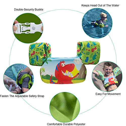 CONHENCI Swim Aid Vest Trainer Life Jacket Floaties for Toddlers(Dinosaur Pinkfong)