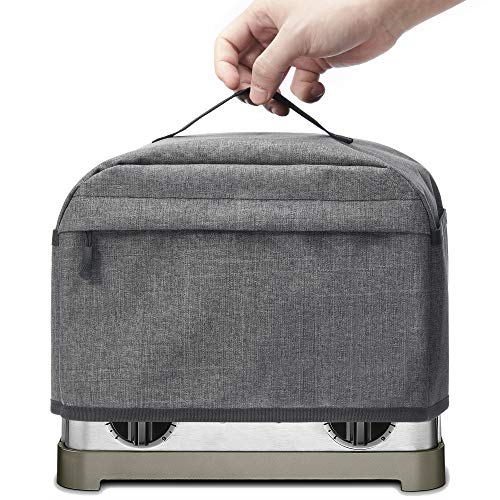 BGD 4 Slice Toaster Cover with Zipper & Open Pockets Kitchen Small Appliance Cover with Handle, Dust and Fingerprint Protection, Machine Washable, Dark Grey
