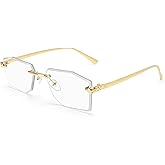 Dollger Rimless rectangle Sunglasses Women Men Fashion Trendy Metal Tinted Shades Clear Y2k Sunglasses