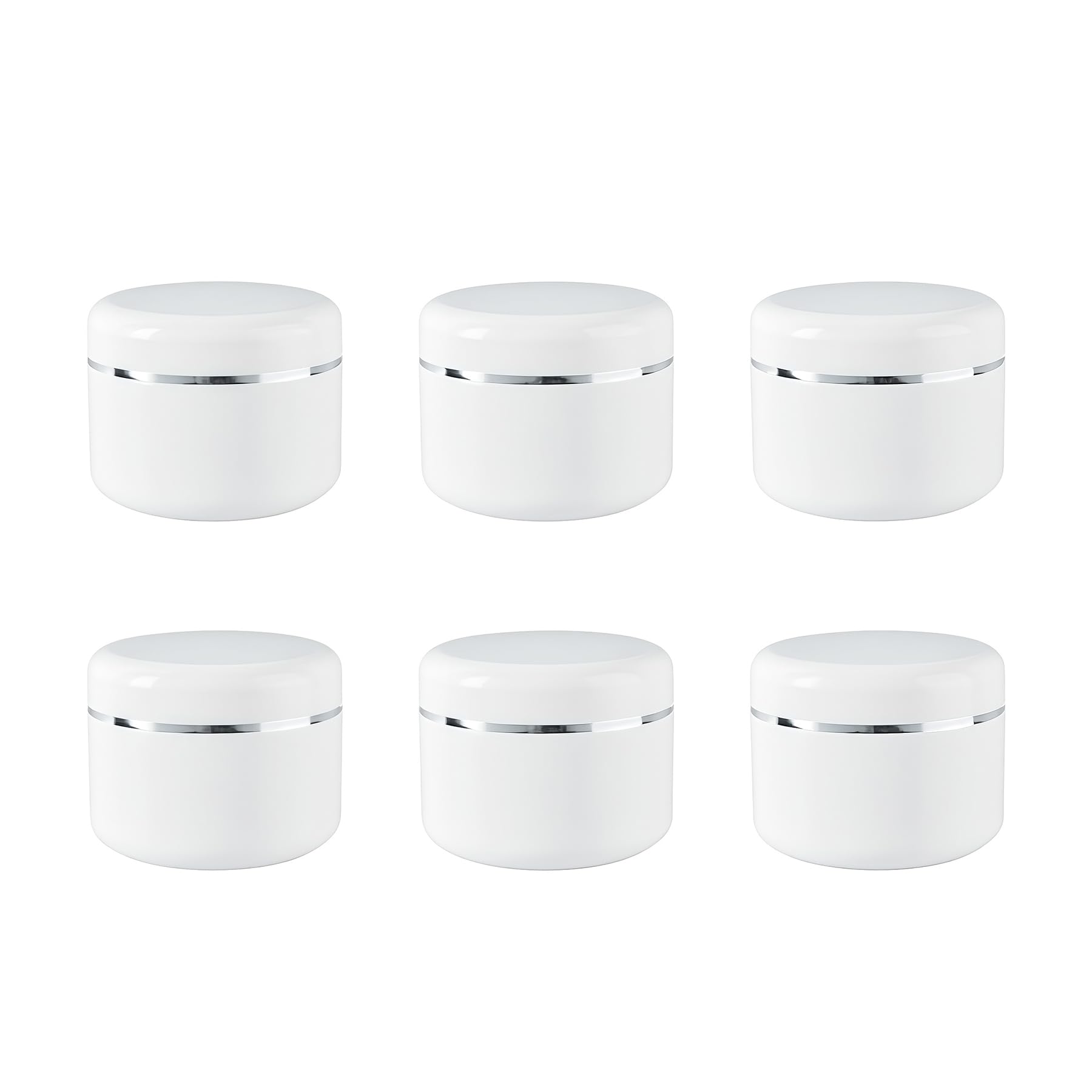 100ml White Silver Edge Empty Refillable Cosmetic Plastic Jars with Dome Lid Make Up Face Cream Lip Balm Lotion Storage Container Travel Case Bottle Pot Pack of 6 (100ml/3.34oz)