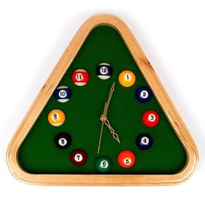 Green felt clockface with pool ball as the hours