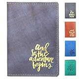 SanSiDo RFID Blocking Leather Passport Cover Passport Holder Travel Wallet Passport Wallet Case - FULL GRAIN LEATHER (Navy-Gold)