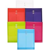 JAM PAPER Plastic Envelopes with Button &amp; String Tie Closure - Letter Open End - 9 3/4 x 11 3/4 - Assorted Colors - 6/Pack