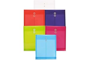 JAM PAPER Plastic Envelopes with Button & String Tie Closure - Letter Open End - 9 3/4 x 11 3/4 - Assorted Colors - 6/Pack