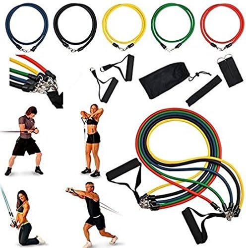 Fitness Resistance Band Set Exercise Workout 11 PCS Yoga Pilates Tubes Abs by SuccessfulDealsStore