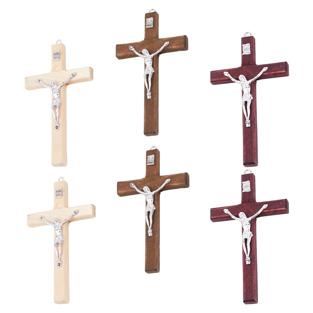 DICOSMETIC 6Pcs Wood Cross Pendants 3 Colors Wood Hanging Wall Cross Christian Crosses Christian Jewelry Big Cross for Religious Gift, Hole: 4mm