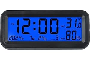 Mini Digital Car Dashboard Clock with Solar Charging, Displays Date and Humidity, Blue Green Display for Automotive Vehicle U