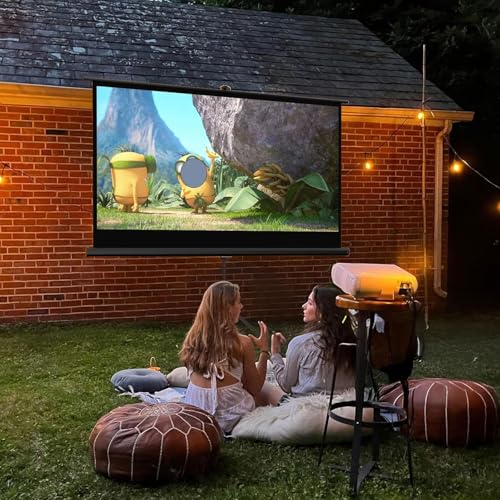 Hcosmy Projector Screen with Stand, Towond 120 inch Indoor Outdoor Projection Screen, Portable 16:9 4K HD Movie Screen with Carry Bag Wrinkle-Free Design for Home Theater Backyard Cinema (265×150cm)