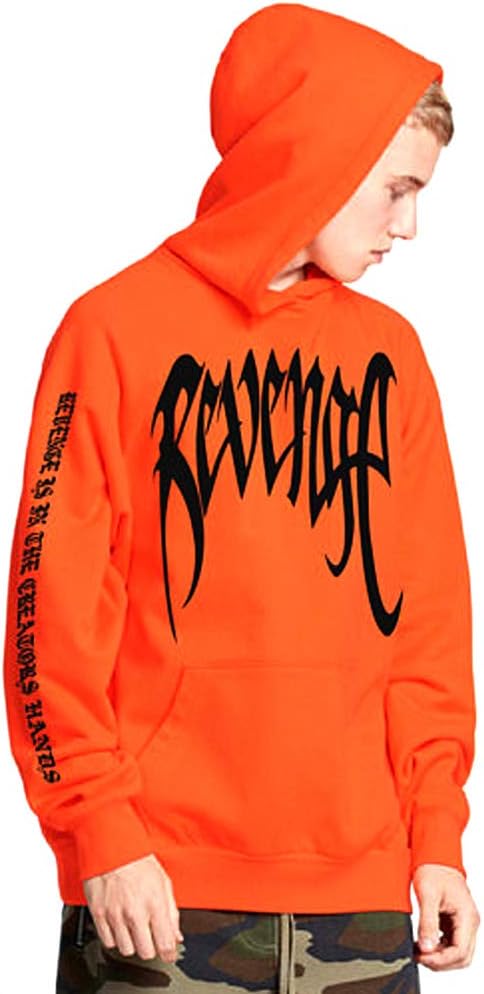 Black/Orange Men Fashion Hoodie - with Kangaroo Pocket, Ribbed Cuffs, Cotton, Loose, Casual, Pullover Revenge Drawstring Hooded Sweatshirts (XXL,Orange)