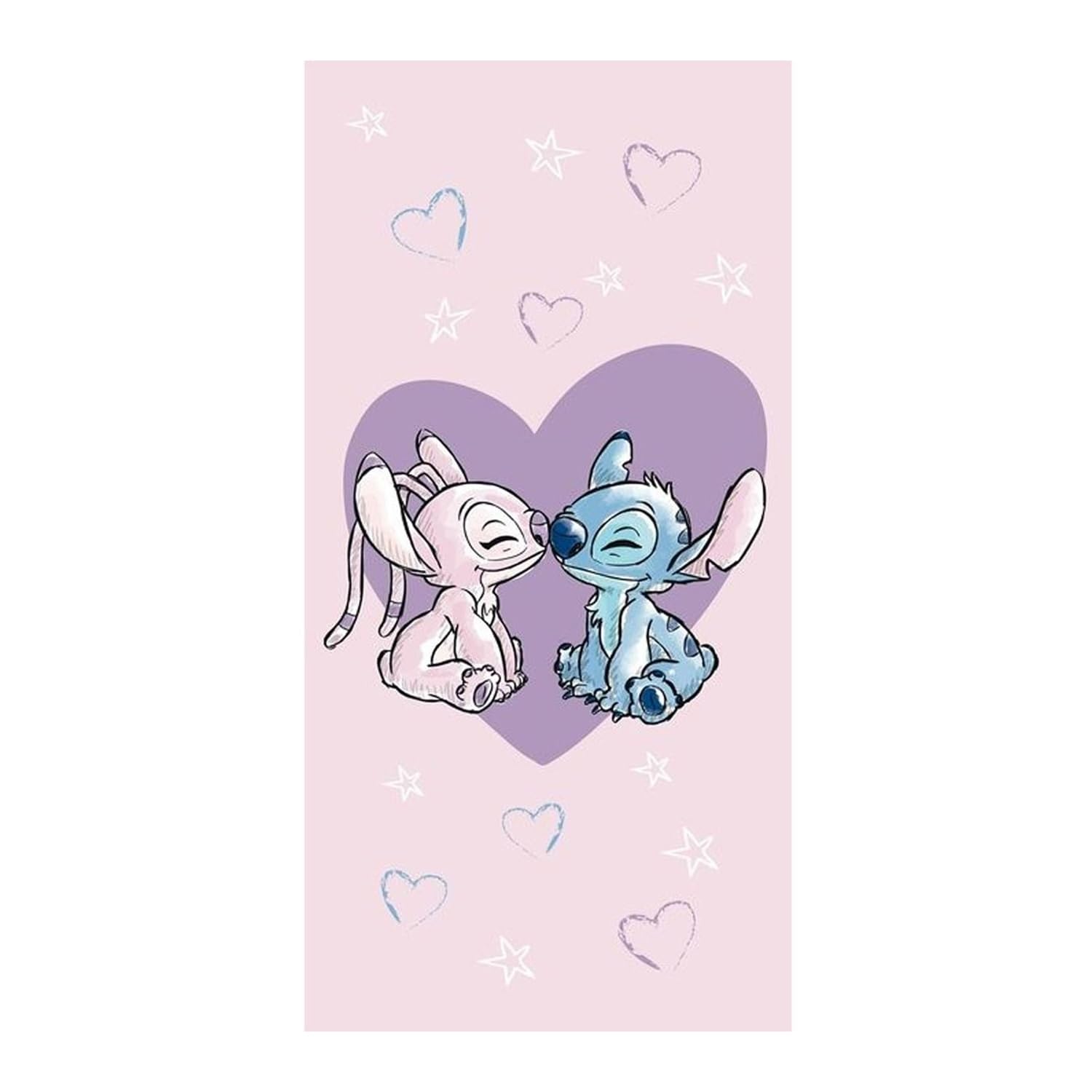 Disney Lilo and Stitch Love Beach Towel, Pink, 100% Cotton, 70 x 140 cm