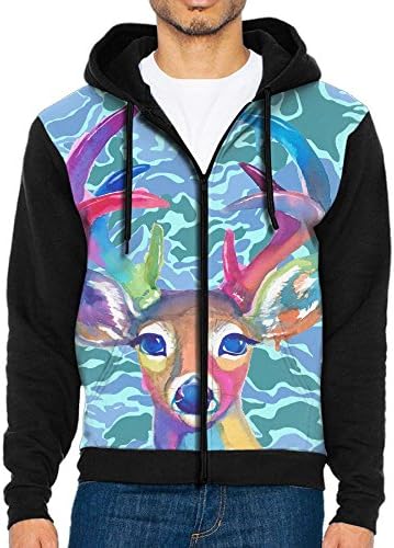 Watercolor Deer Cute Athletics Men's Zip-Front Hoodie Sweatshirt With Drawstrings S