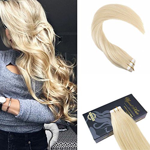 Ugeat 20" 20pcs 50g Tape in Extensions Color 613 Blonde Remy Human Hair Extensions 100 Real Human Hair Skin Weft Silky Straight PU Weft