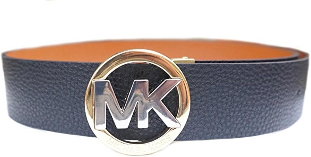 Michael Kors Womens Signature Two Tone MK Buckle Reversible Leather Belt Black/Brown (XL) at