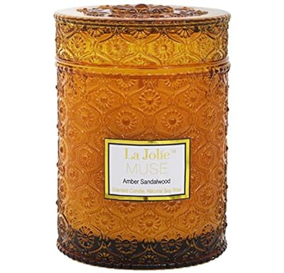 LA JOLIE MUSE Wood Wick 21Oz Sandalwood Scented Candles Soy Wax Candle Large Glass Jar 90 Hours, Gift Candle for