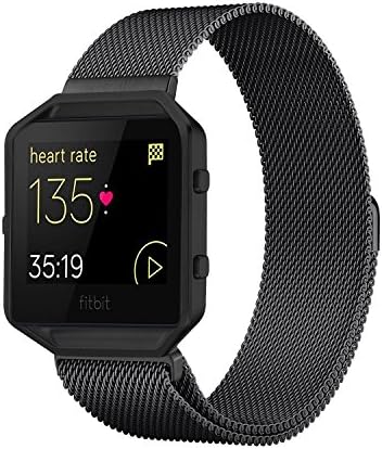 Andyou Fitbit Blaze Band with Frame, stainless steel Replacement Adjustable Band with Metal Frame for Fitbit Blaze Women Men,Black Small