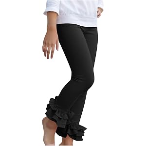 Girls Ruffles Flare Leggings Cotton Yoga Dance Workout Athletic Tights Pants Teen Kids Stretchy High Waist Lace Trim