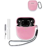 Case for Bose QuietComfort Ultra Earbuds (2nd Gen), WUNIAK Soft Silicone Protective Portable Scratch Shock Resistant Shell with Cleaner Kit & Carabiner & Lanyard,Pink
