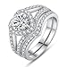 Haluoo Sterling Silver Heart Halo Promise Ring 2-in-1 Fashion Lady Cubic Zirconia Bridal Wedding Rings Set Halo Eternity Band Accessories Engagement Ring for Women Bride (6, Silver)thumb 1