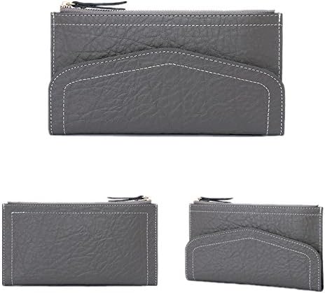 CINDIE Womens Leather Wallets With Zipper Pocket (Grey)