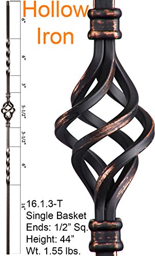 Oil Rubbed Copper 16.1.3-T Hollow Single Basket Iron Baluster for Staircase Remodel , Box of 5