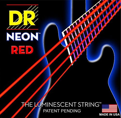 Dr HiDef Red Neon Lite 040, 60, 80, 100 String Set for 4-string Electric Bass Guitar/FLUORESCENT (Glow in the Dark)