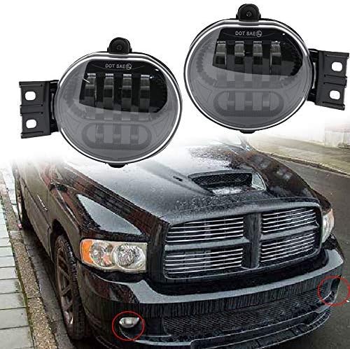 HEQIANG One Pair High Brightness LED Fog Lights Lamps for Dodge Ram 1500 2500 3500 Durango Truck Projector Light Driver and Passenger Side Black Housing
