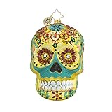 RADKO La Calavera De Oro Skull Glass Ornament Halloween Day Of The Dead