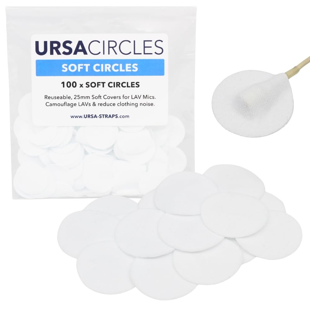 URSA Soft Circles Mic Tape: Reusable Lav Mic Tape Soft Covers | Wind Shield and Camouflage for Lavalier Mics | 100x Soft Lavalier Tape Circles | Microphone Tape White