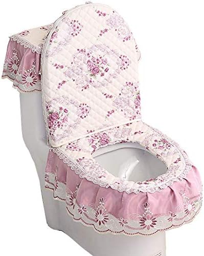 Lucky Beth Bath 3 Pcs Winter Toilet Seat U-Shaped Bathroom Set Zipper Lace Toilet Pad Cover