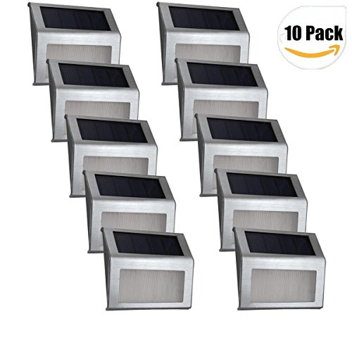 Solar Light,YOOYE Outdoor Stainless Steel LED Solar Step Light Illuminates Stairs Path Landscape Garden Floor Wall Patio Lamp, Waterproof (10 PACK)