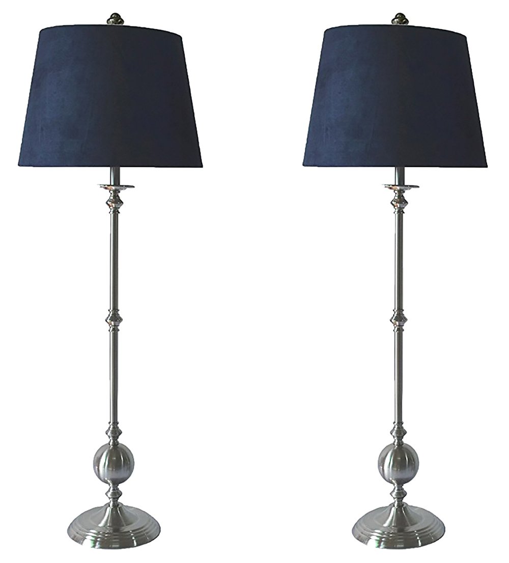 Urbanest Set of 2 Bastille Buffet Lamps in Brushed Nickel with Navy