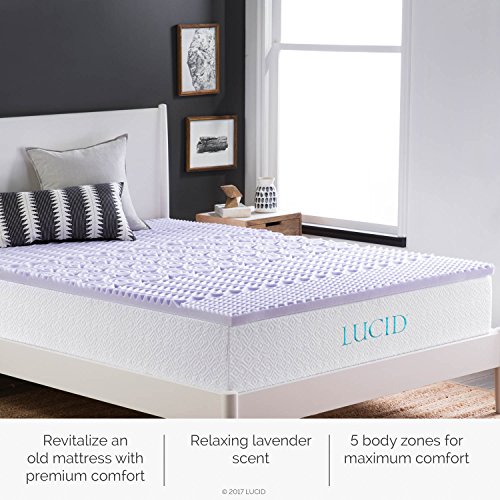 LUCID 2inch 5Zone Lavender Memory Foam Mattress Topper Queen