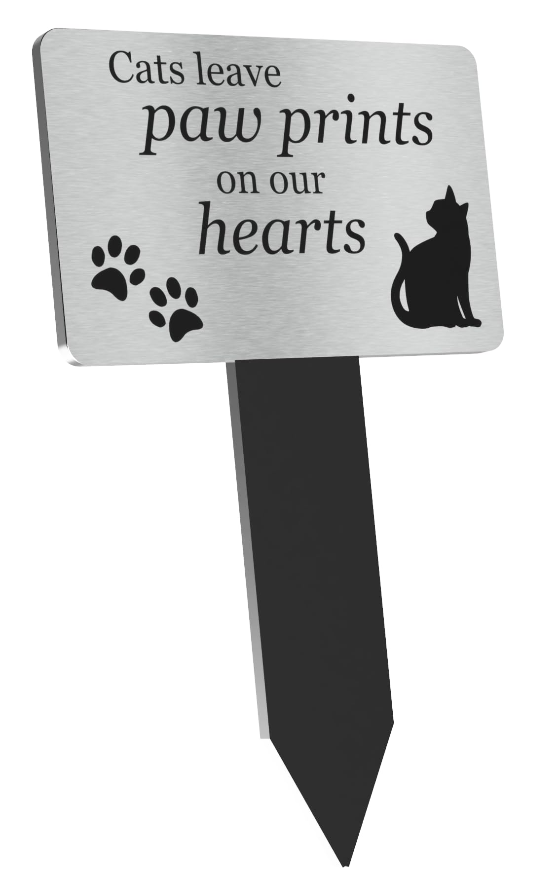 Cat Memorial Plaque Stake SILVER and Black - Outdoor Garden Waterproof (Paw Prints)