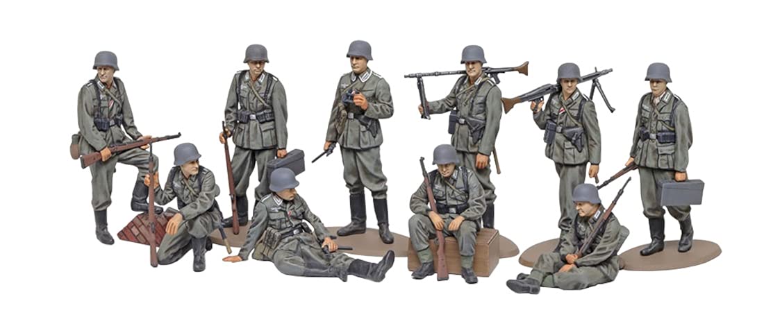 TAMIYA Military 32602 1:48 Figure Set German Infantry (10) Faithful Replica, Plastic Kit, Crafts, Model Kit, Assembly, Unpainted, Multi-Coloured