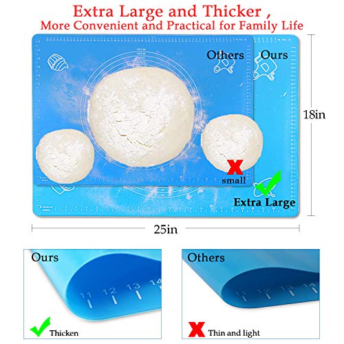 Extra Large Silicone Baking Mat,25"x18"Non-Stick Pastry Mat Board Table Placemat Pad for Baking,Rolling Dough with Measurements, Reusable Heat-Resistant BPA Free