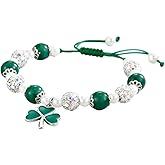 Oulores St. Patrick's Day Bracelet for Women Adjustable Clover Charm Beaded Bracelet with Irish Green Shamrock Pendant,Includes gift box& Greeting Card, St Patricks Day Jewelry Party Accessory