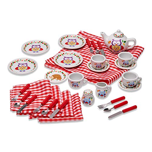 Wobbly Jelly 'Woodland Animals' China Tea Set & Picnic Basket 31 pc