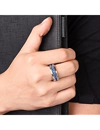 King Will Gem titanio,, Hombres Mujeres Anillo de compromiso boda banda azul zafiro de imitación Zirconia cúbico
