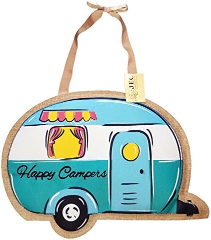 JEC Home Goods Happy Camper Camping Decor Decoration - Front Door Decoration or Wall Hanger Decor on Burlap - Large 19 Size