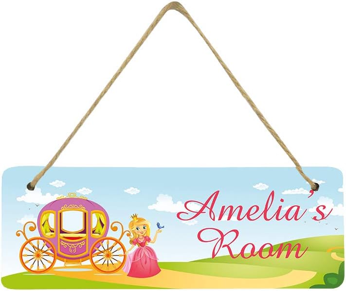 MakeThisMine Personalised Children's Colourful Multiple Design MDF Hanging Door Sign Plaque Customised with Kids Name for Lovedones Birthday Holiday Special Occasions(Princess Design)