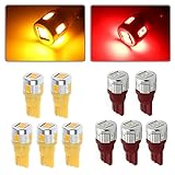 Partsam 10PCS T10 LED Light Bulbs 194 168 Red Amber 6-5730-SMD LED Bulbs for Jeep Ford Dodge Chevrolet GMC Pickup Truck Cab Marker Roof Running Top Clearance Light