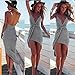 Sexy Women Deep V-neck Boho Bandage Evening Party Dress Beach Dresses(Gray-Small)