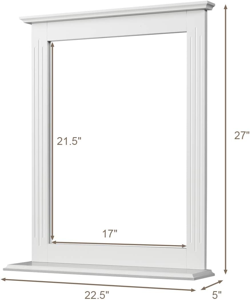 Tangkula Bathroom Wall Mirror with Shelf, Square Makeup Mirror Wall Hanging Mirror, Vanity Mirror for Dressing Room Washroom Bedroom, Modern Concise Wall Mounted Mirror (White): Furniture & Decor