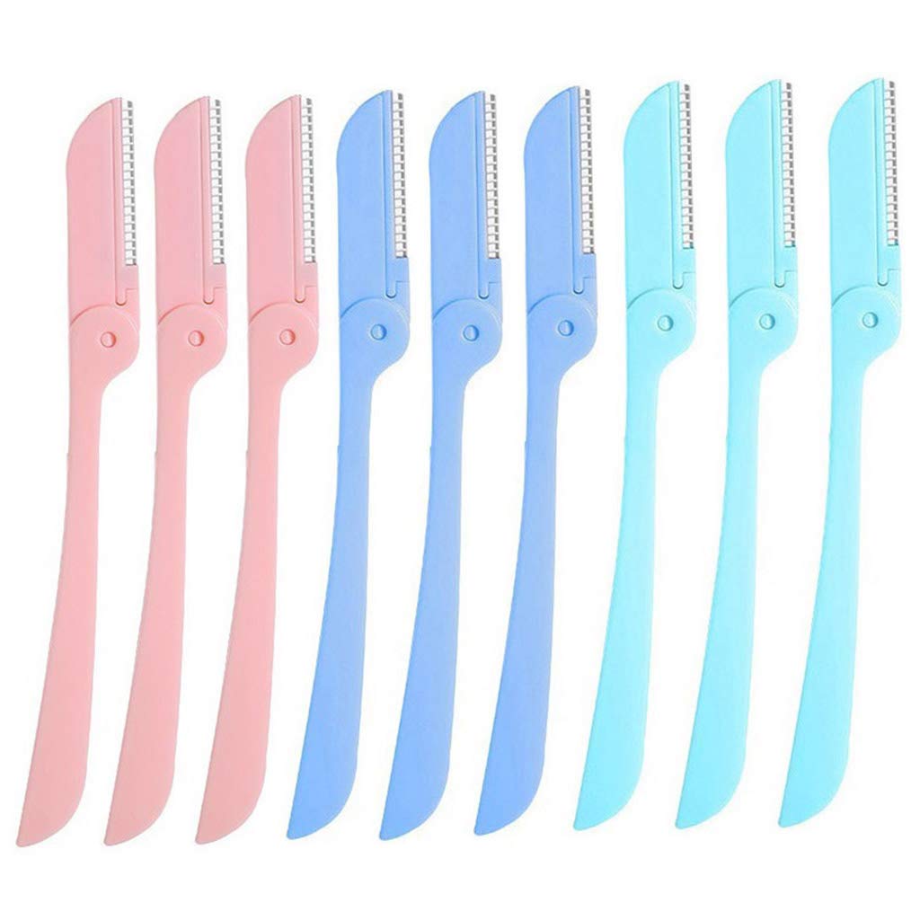 9 Pieces Foldable Eyebrow Razor, Cheek Facial Hair Remover Shapers, Shavers Trimmer for Women and Men, 3 Colors