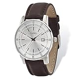 lex lu chisel mens stainless steel silver dial brown leather watch 8 75