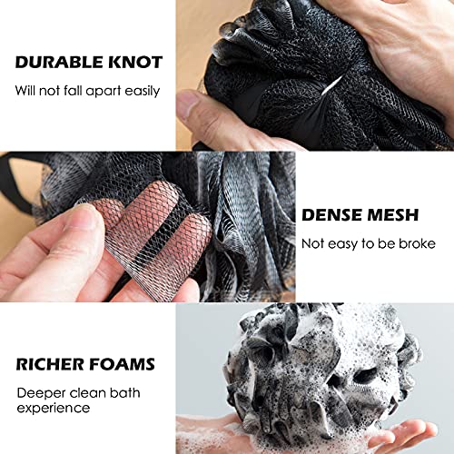 Zikebtuy Pack of 2 Bath Shower Loofah Sponge, Shower Puff, Bath Pouf Ball, Rich Foam Bamboo Charcoal Loofah, Black & White Mixed Color